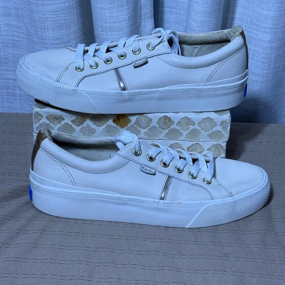 Keds Womens WH68090 Cream Gold Leather‎ Platform Sneakers Size 7.5